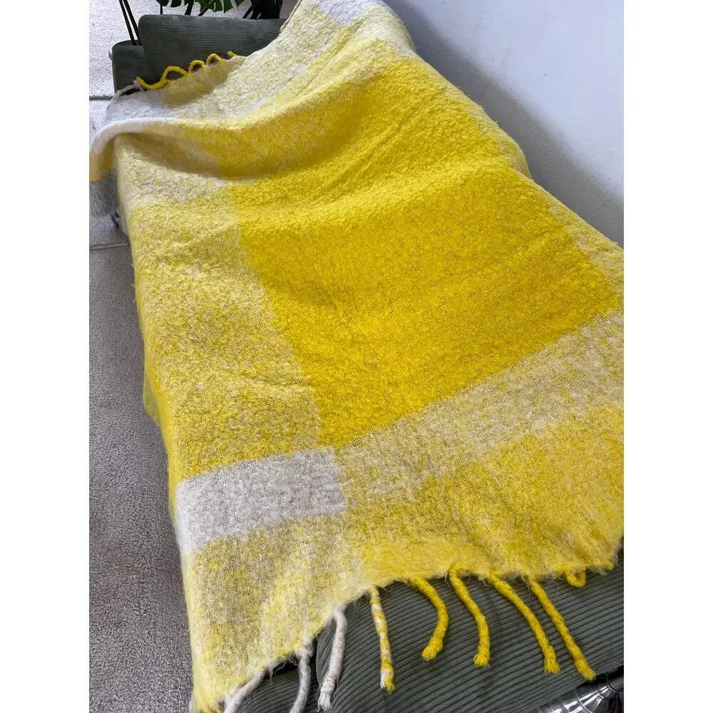 Vintage Lena Rewell 100% Mohair Yellow Made in Finland Throw Blanket